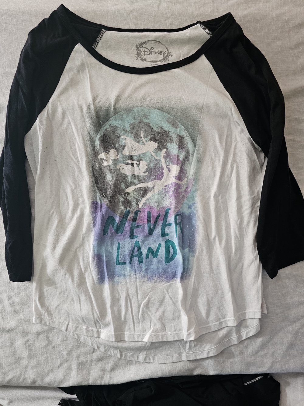 Disney White & Black Never Land Raglan Tee with Teal & Purple Graphic